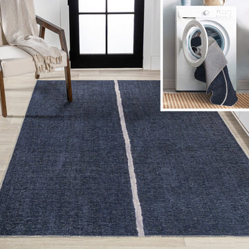 Linja Solid Centre Stripe Machine-washable Area Rug